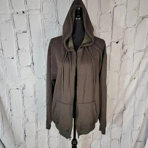 EDDIE Bauer Long Sleeve Olive Green Hooded‎ Full Zip Up Sweater Hoodie Casual L